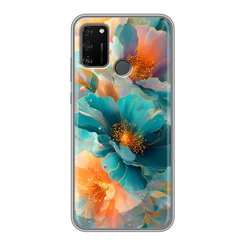 Силиконовый противоударный чехол на Huawei Honor 9A с принтом Цветы Силиконовый противоударный чехол на Huawei Honor 9A с принтом Цветы