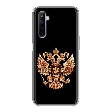 Силиконовый противоударный чехол на Realme 6 с принтом Герб России золотой