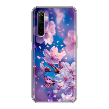 Силиконовый противоударный чехол на Realme 6 с принтом цветы бабочки