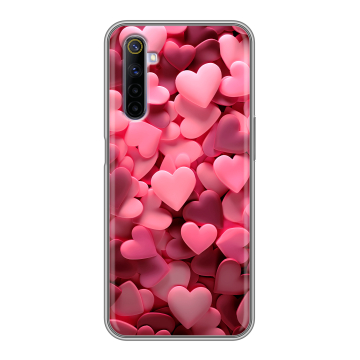 Силиконовый противоударный чехол на Realme 6 с принтом розовые сердечки