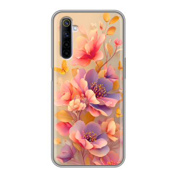 Силиконовый противоударный чехол на Realme 6 с принтом Цветы и бабочки
