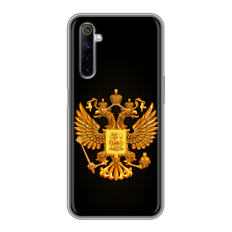 Силиконовый противоударный чехол на Realme 6 с принтом Герб России желтый Силиконовый противоударный чехол на Realme 6 с принтом Герб России желтый