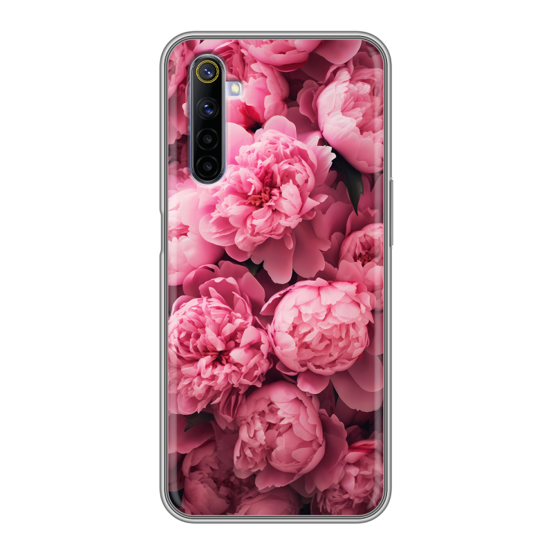 Силиконовый противоударный чехол на Realme 6 с принтом цветы пионы Силиконовый противоударный чехол на Realme 6 с принтом цветы пионы