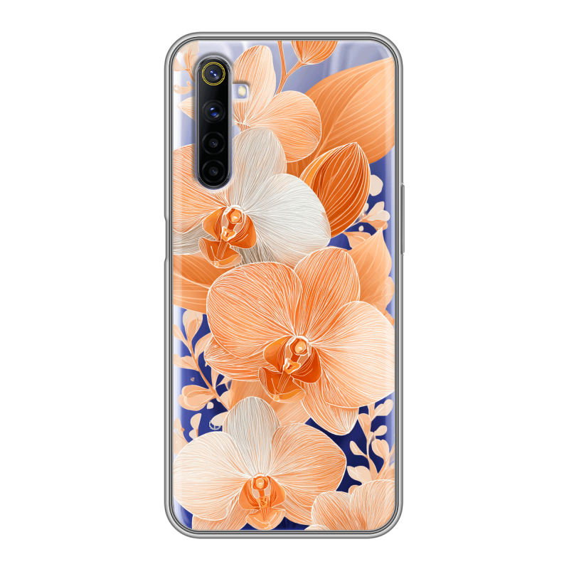 Силиконовый противоударный чехол на Realme 6 с принтом Бежевые цветы Силиконовый противоударный чехол на Realme 6 с принтом Бежевые цветы