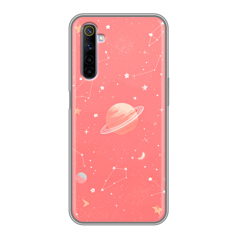 Силиконовый противоударный чехол на Realme 6 с принтом Розовый космос Силиконовый противоударный чехол на Realme 6 с принтом Розовый космос