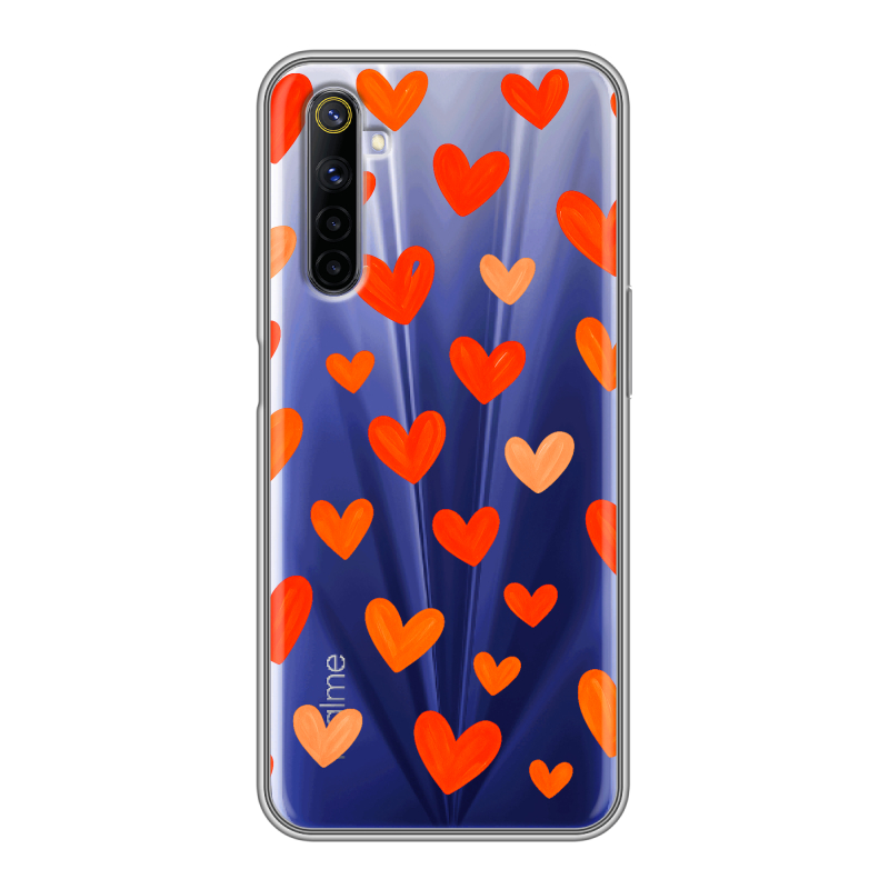 Силиконовый противоударный чехол на Realme 6 с принтом Сердечки Силиконовый противоударный чехол на Realme 6 с принтом Сердечки