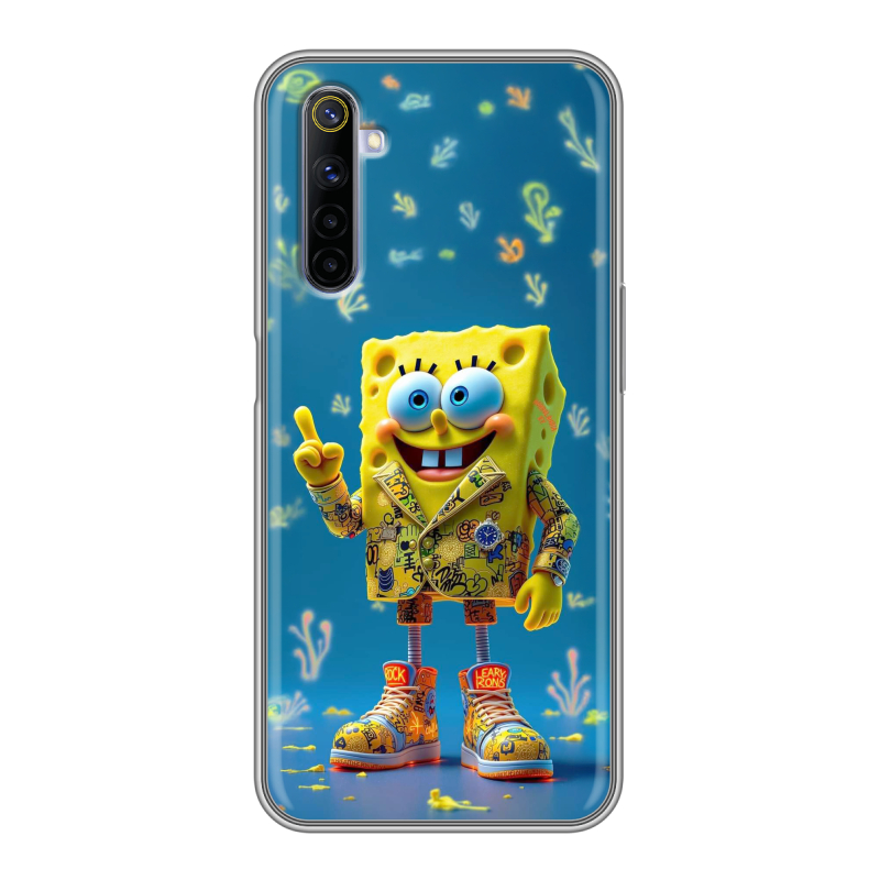 Силиконовый противоударный чехол на Realme 6 с принтом Спанч боб Спанчбоб Силиконовый противоударный чехол на Realme 6 с принтом Спанч боб Спанчбоб
