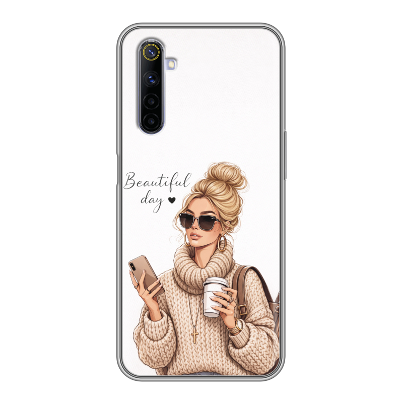 Силиконовый противоударный чехол на Realme 6 с принтом женский Силиконовый противоударный чехол на Realme 6 с принтом женский