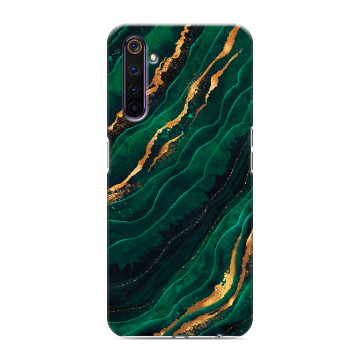 Силиконовый противоударный чехол на Realme 6 Pro с принтом Мрамор зеленое золото Силиконовый противоударный чехол на Realme 6 Pro с принтом Мрамор зеленое золото