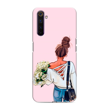 Силиконовый противоударный чехол на Realme 6 Pro с принтом Девушка и букет Силиконовый противоударный чехол на Realme 6 Pro с принтом Девушка и букет
