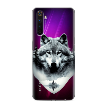Силиконовый противоударный чехол на Realme 6 Pro с принтом Волк в лесу Силиконовый противоударный чехол на Realme 6 Pro с принтом Волк в лесу
