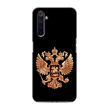 Силиконовый противоударный чехол на Realme 6 Pro с принтом Герб России золотой