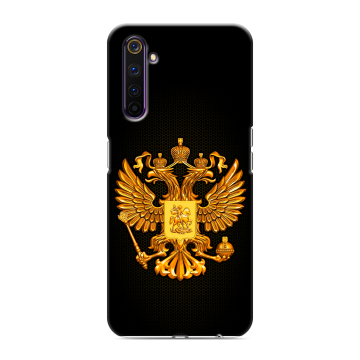 Силиконовый противоударный чехол на Realme 6 Pro с принтом Герб России желтый