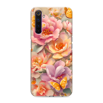 Силиконовый противоударный чехол на Realme 6 Pro с принтом Цветы и бабочки