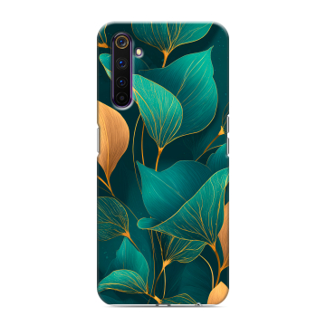 Силиконовый противоударный чехол на Realme 6 Pro с принтом Листья и золото