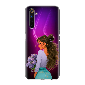 Силиконовый противоударный чехол на Realme 6 Pro с принтом девушка цветы