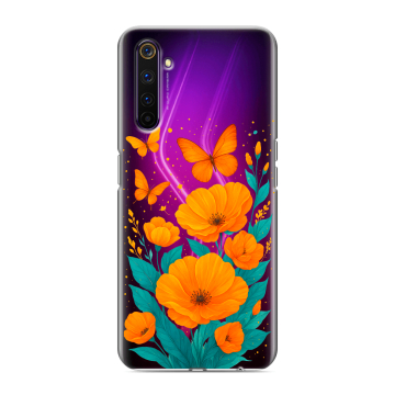 Силиконовый противоударный чехол на Realme 6 Pro с принтом цветы бабочки