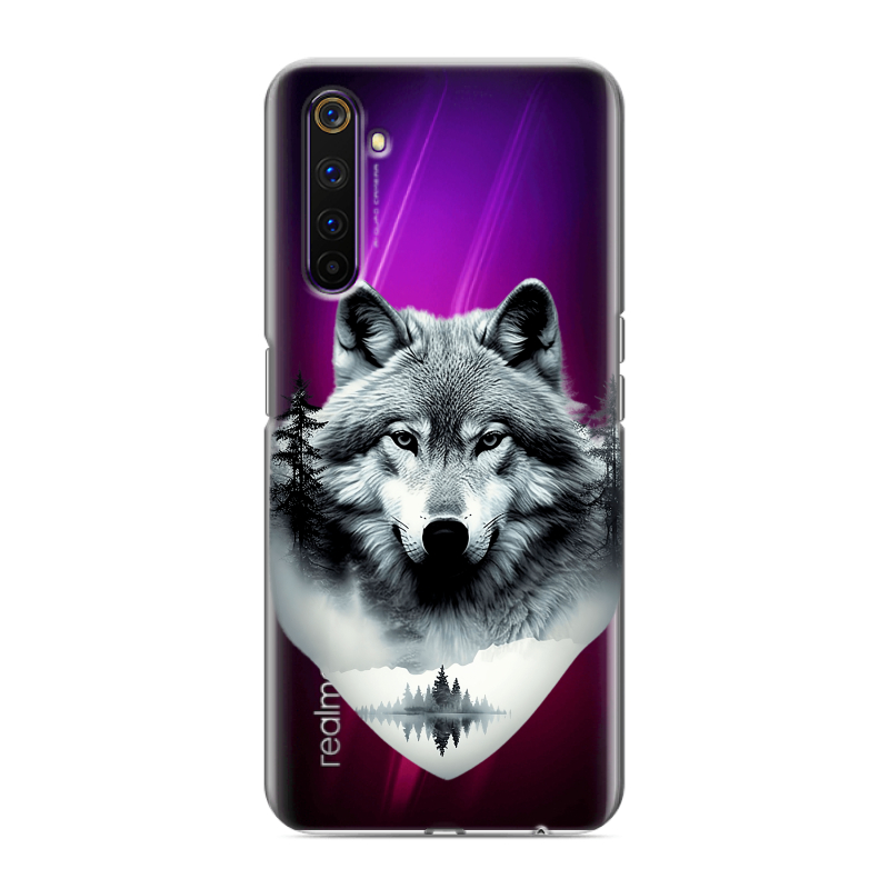 Силиконовый противоударный чехол на Realme 6 Pro с принтом Волк в лесу Силиконовый противоударный чехол на Realme 6 Pro с принтом Волк в лесу