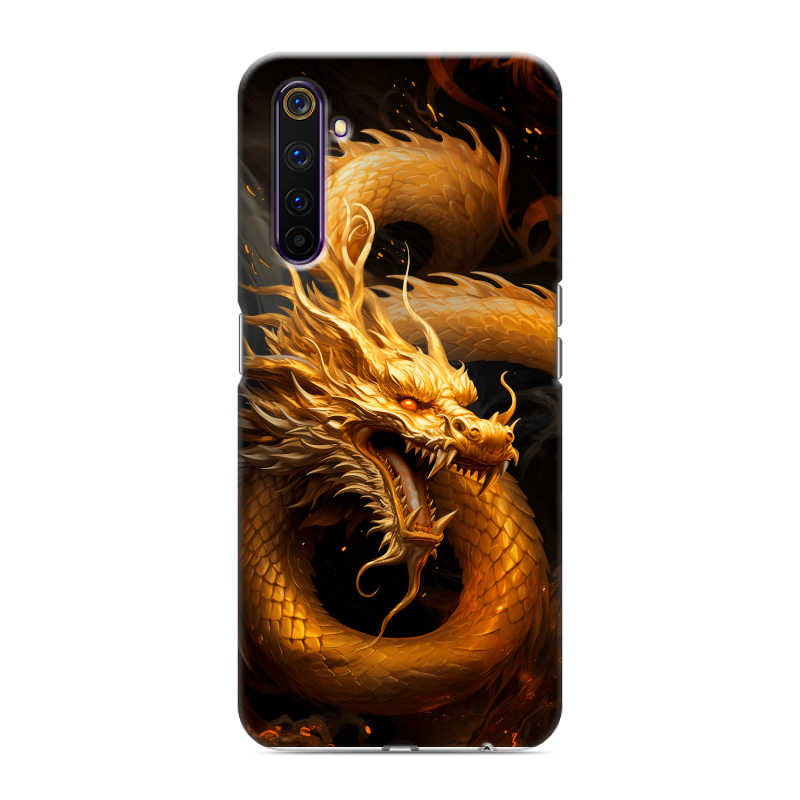 Силиконовый противоударный чехол на Realme 6 Pro с принтом Золотой дракон Силиконовый противоударный чехол на Realme 6 Pro с принтом Золотой дракон
