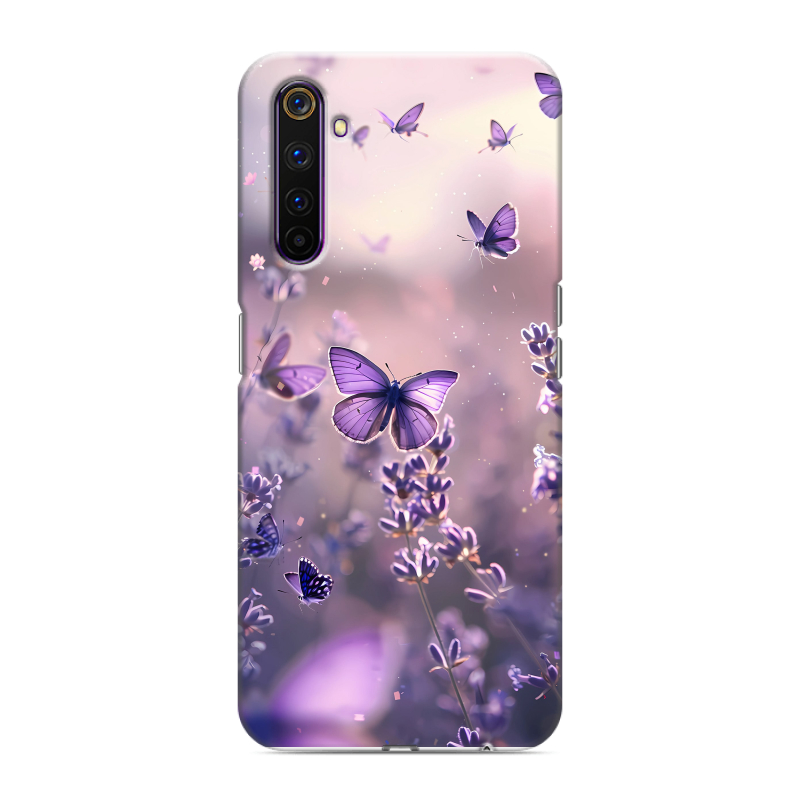 Силиконовый противоударный чехол на Realme 6 Pro с принтом бабочки и лаванда Силиконовый противоударный чехол на Realme 6 Pro с принтом бабочки и лаванда