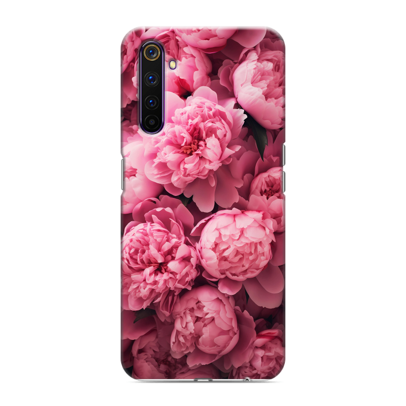 Силиконовый противоударный чехол на Realme 6 Pro с принтом цветы пионы Силиконовый противоударный чехол на Realme 6 Pro с принтом цветы пионы