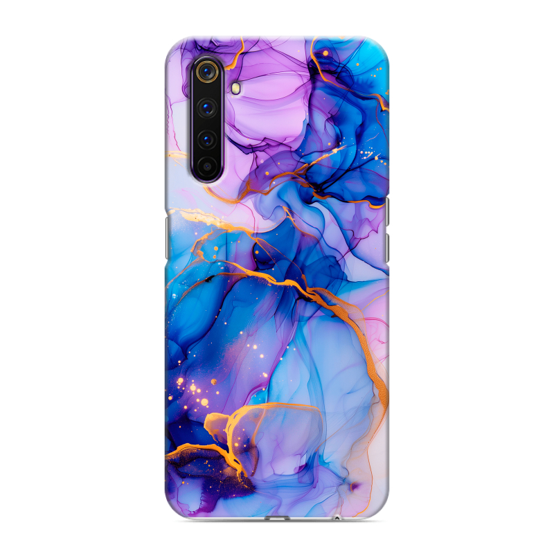 Силиконовый противоударный чехол на Realme 6 Pro с принтом синий мрамор Силиконовый противоударный чехол на Realme 6 Pro с принтом синий мрамор