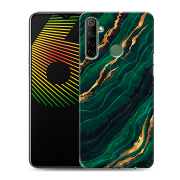 Силиконовый чехол на Realme 6i с принтом Мрамор зеленое золото