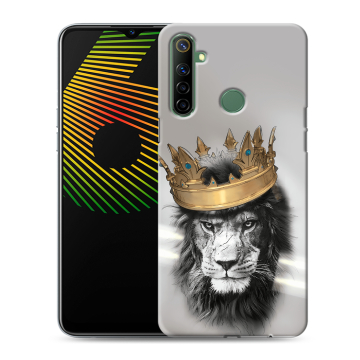 Силиконовый чехол на Realme 6i с принтом Лев с короной
