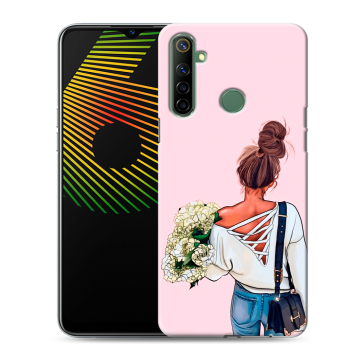 Силиконовый чехол на Realme 6i с принтом Девушка и букет