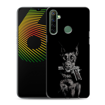Силиконовый чехол на Realme 6i с принтом Доберман и пистолет