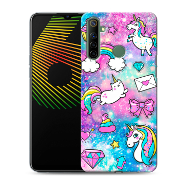 Силиконовый чехол на Realme 6i с принтом Единороги