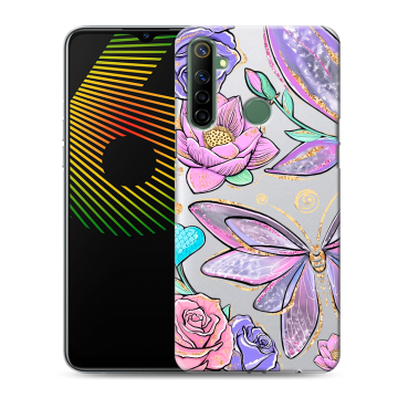 Силиконовый чехол на Realme 6i с принтом Бабочки и цветы Силиконовый чехол на Realme 6i с принтом Бабочки и цветы
