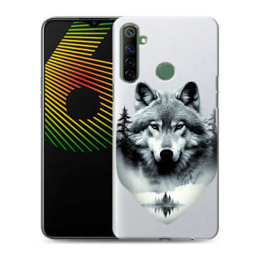 Силиконовый чехол на Realme 6i с принтом Волк в лесу Силиконовый чехол на Realme 6i с принтом Волк в лесу