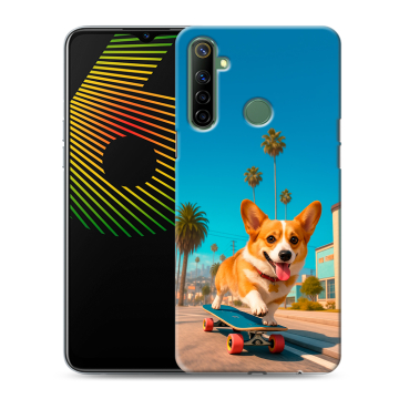 Силиконовый чехол на Realme 6i с принтом Корги на скейте Силиконовый чехол на Realme 6i с принтом Корги на скейте