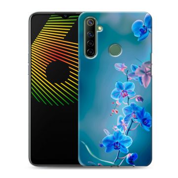 Силиконовый чехол на Realme 6i с принтом Голубые цветы Силиконовый чехол на Realme 6i с принтом Голубые цветы