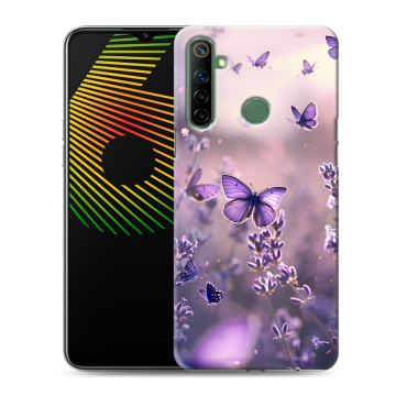 Силиконовый чехол на Realme 6i с принтом бабочки и лаванда Силиконовый чехол на Realme 6i с принтом бабочки и лаванда