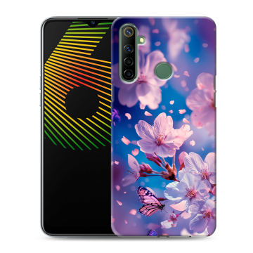 Силиконовый чехол на Realme 6i с принтом цветы бабочки Силиконовый чехол на Realme 6i с принтом цветы бабочки