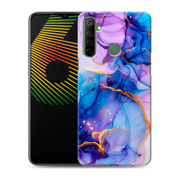 Силиконовый чехол на Realme 6i с принтом синий мрамор Силиконовый чехол на Realme 6i с принтом синий мрамор