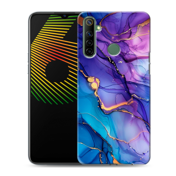Силиконовый чехол на Realme 6i с принтом синий мрамор Силиконовый чехол на Realme 6i с принтом синий мрамор