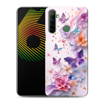 Силиконовый чехол на Realme 6i с принтом цветы бабочки