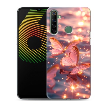 Силиконовый чехол на Realme 6i с принтом бабочки розовые Силиконовый чехол на Realme 6i с принтом бабочки розовые