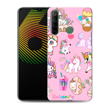 Силиконовый чехол на Realme 6i с принтом розовые единороги Силиконовый чехол на Realme 6i с принтом розовые единороги