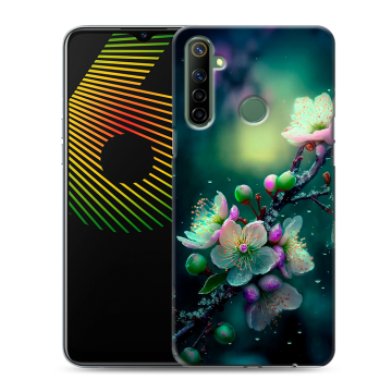 Силиконовый чехол на Realme 6i с принтом Цветы и мрамор
