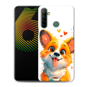Силиконовый чехол на Realme 6i с принтом корги Силиконовый чехол на Realme 6i с принтом корги