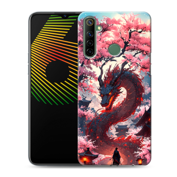 Силиконовый чехол на Realme 6i с принтом Дракон Японский Силиконовый чехол на Realme 6i с принтом Дракон Японский