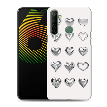 Силиконовый чехол на Realme 6i с принтом Y2K сердечки Силиконовый чехол на Realme 6i с принтом Y2K сердечки
