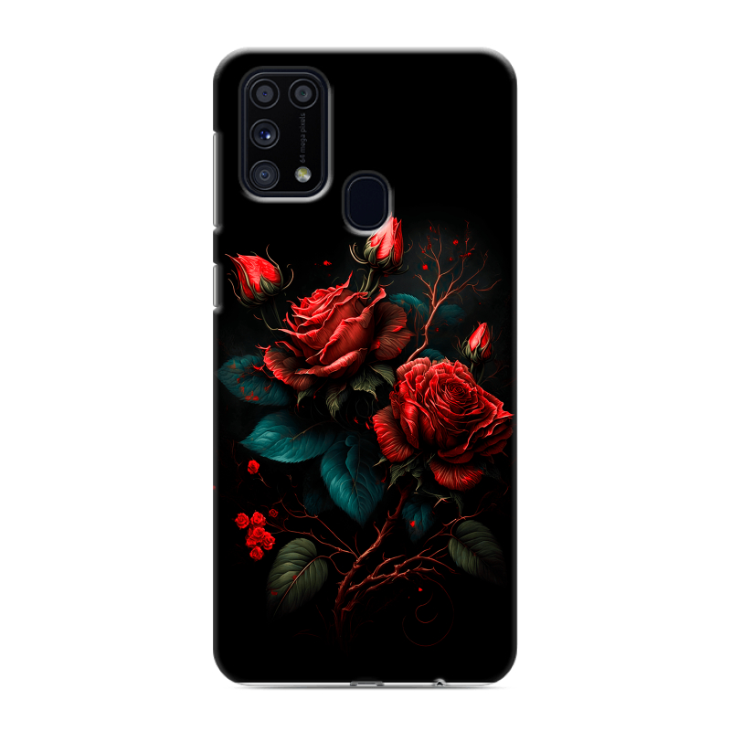 Силиконовый противоударный чехол на Samsung Galaxy M31 с принтом Розы красные Силиконовый противоударный чехол на Samsung Galaxy M31 с принтом Розы красные