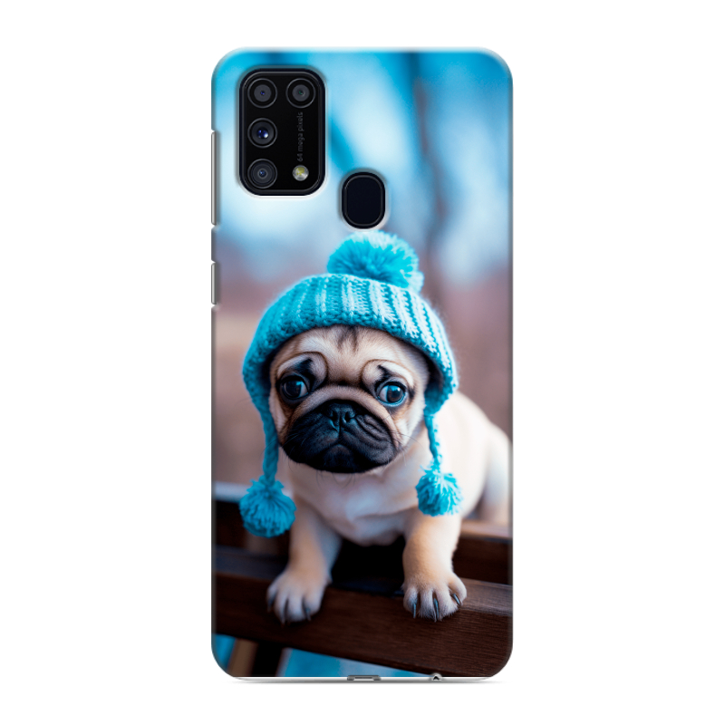 Силиконовый противоударный чехол на Samsung Galaxy M31 с принтом Мопс в шапке Силиконовый противоударный чехол на Samsung Galaxy M31 с принтом Мопс в шапке