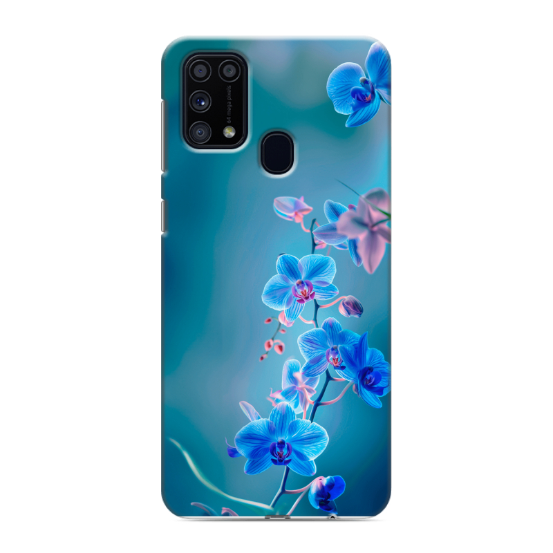 Силиконовый противоударный чехол на Samsung Galaxy M31 с принтом Голубые цветы Силиконовый противоударный чехол на Samsung Galaxy M31 с принтом Голубые цветы