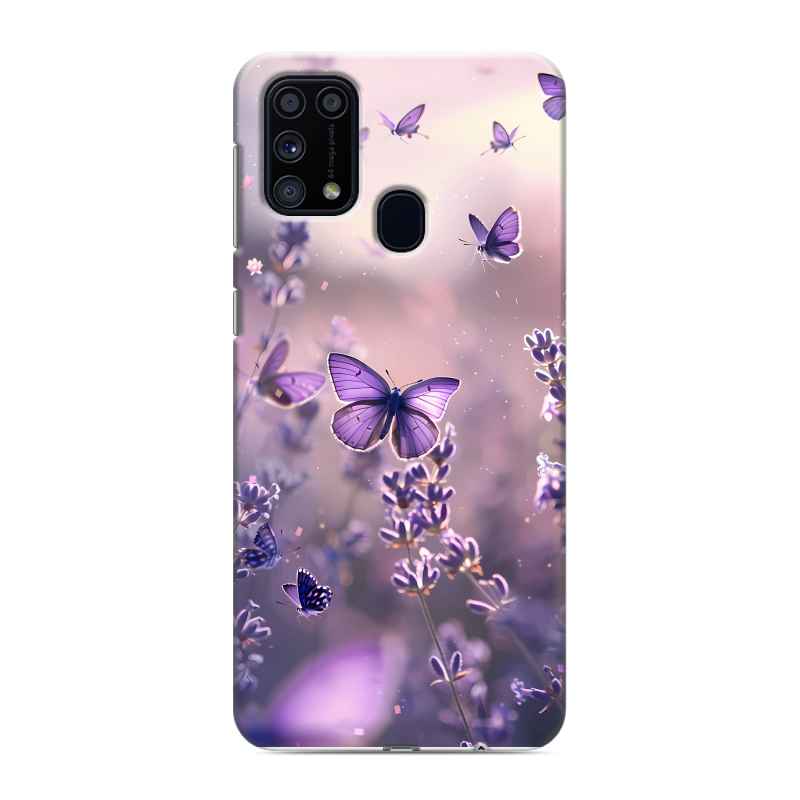 Силиконовый противоударный чехол на Samsung Galaxy M31 с принтом бабочки и лаванда Силиконовый противоударный чехол на Samsung Galaxy M31 с принтом бабочки и лаванда